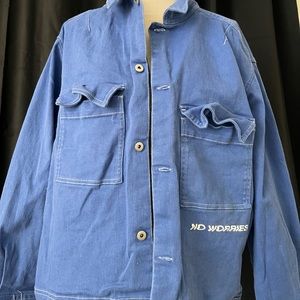 Oversized “No Worries” Blue Denim Jacket